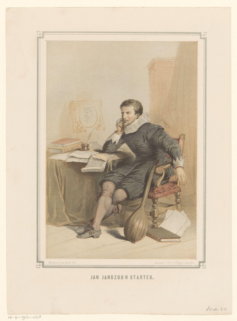 Jan Janszoon Starter an seinem Schreibtisch von Pieter Wilhelmus van de Weijer