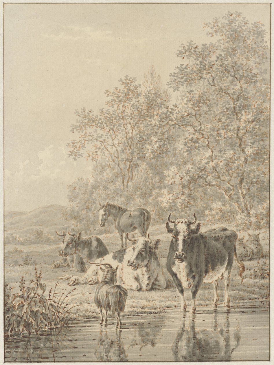 Landschaft mit Vieh am Wasser von Pieter de Goeje