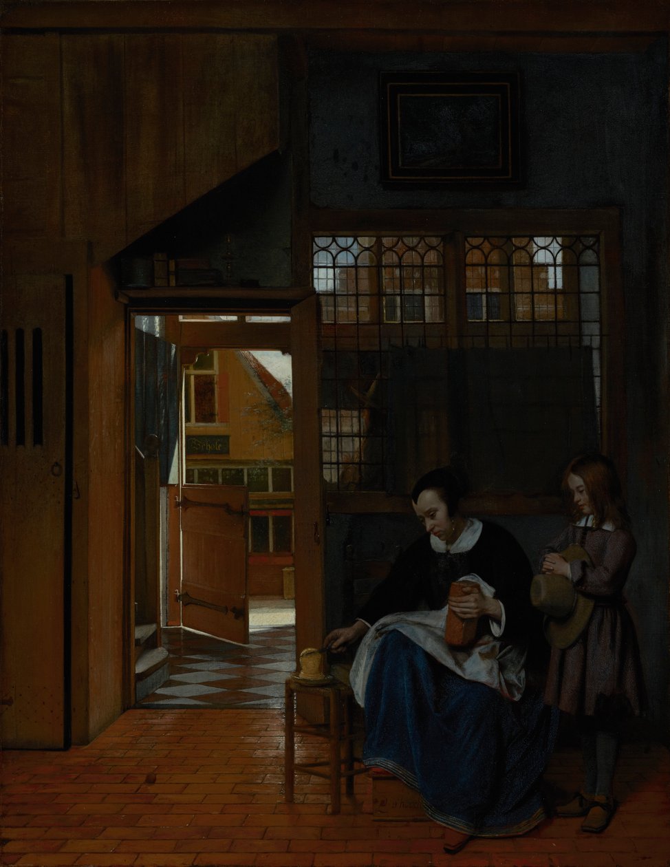 Eine Frau bereitet Brot und Butter für einen Jungen vor, ca. 1660-3 von Pieter de Hooch