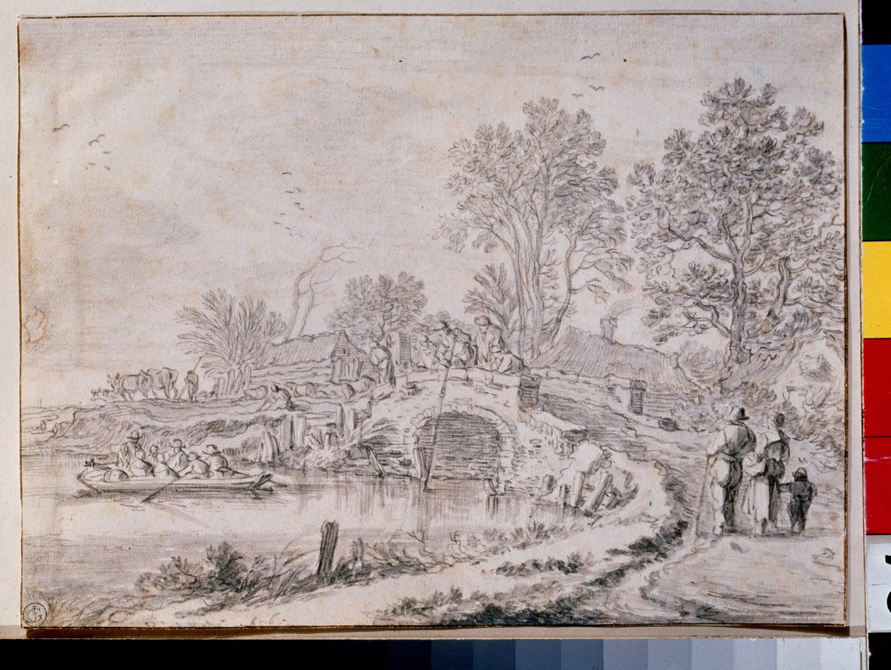 Mai: Landschaft mit einer Brücke von Pieter the Elder Molyn