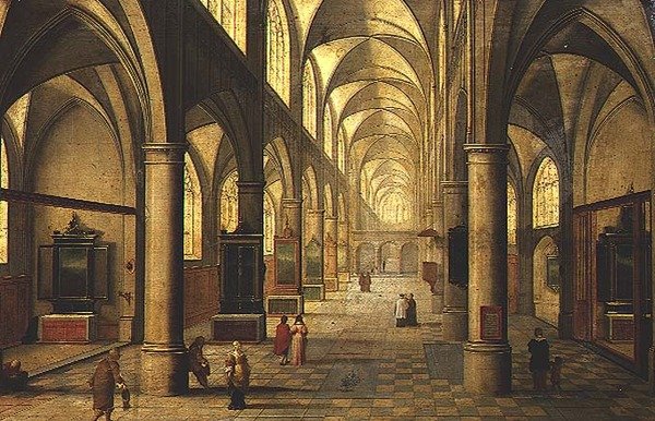 Innenraum einer Kathedrale mit Figuren von Pieter the Elder Neeffs