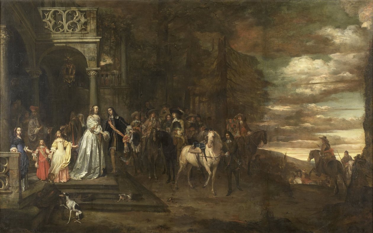 Der Abschied von Kapitän Hendrik de Sandra (1619-1707), verabschiedet von seiner Frau und seinen Kindern von Pieter van Anraedt