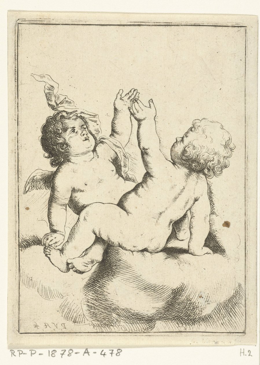 Ein Engel und ein Kind auf einer Wolke von Pieter van Avont