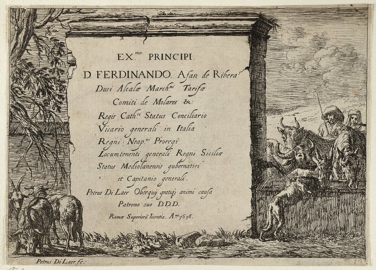 Stier, Kuh, Pferd und Esel in der Nähe eines Brunnens von Pieter van Laer