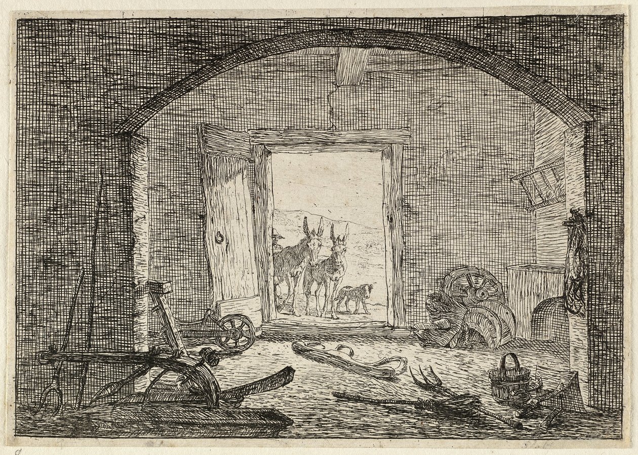 Esel vor der Tür eines Stalls von Pieter van Laer