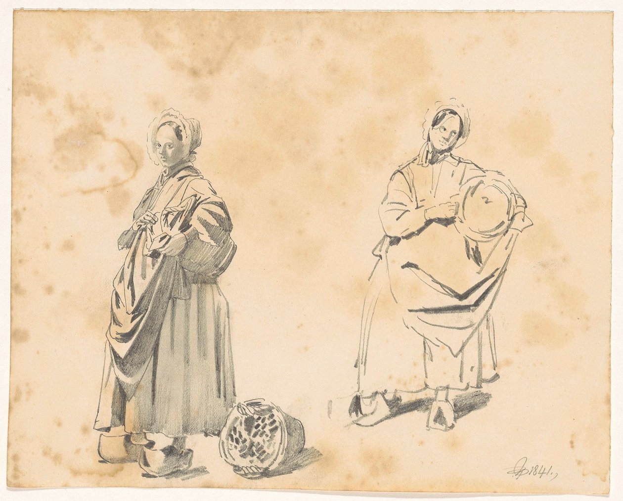 Zwei Studien einer stehenden Frau mit Korb von Pieter van Loon