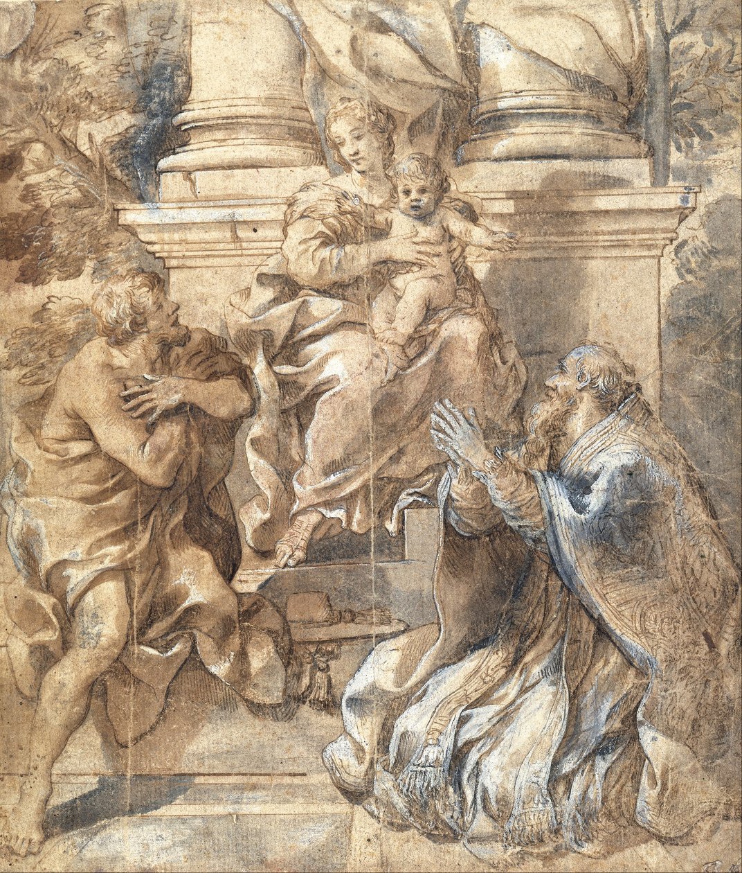 Madonna mit Kind, Johannes dem Täufer und Papst Stephan von Pietro da Cortona