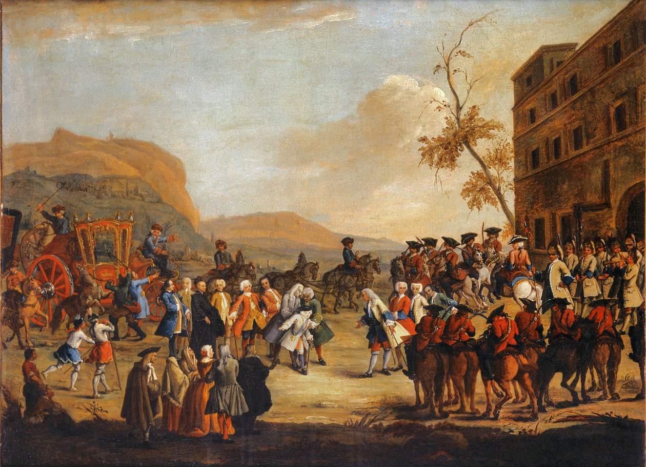 Empfang von Kronprinz Friedrich Christian an der Grenze der Republik Venedig, 1739 von Pietro Longhi