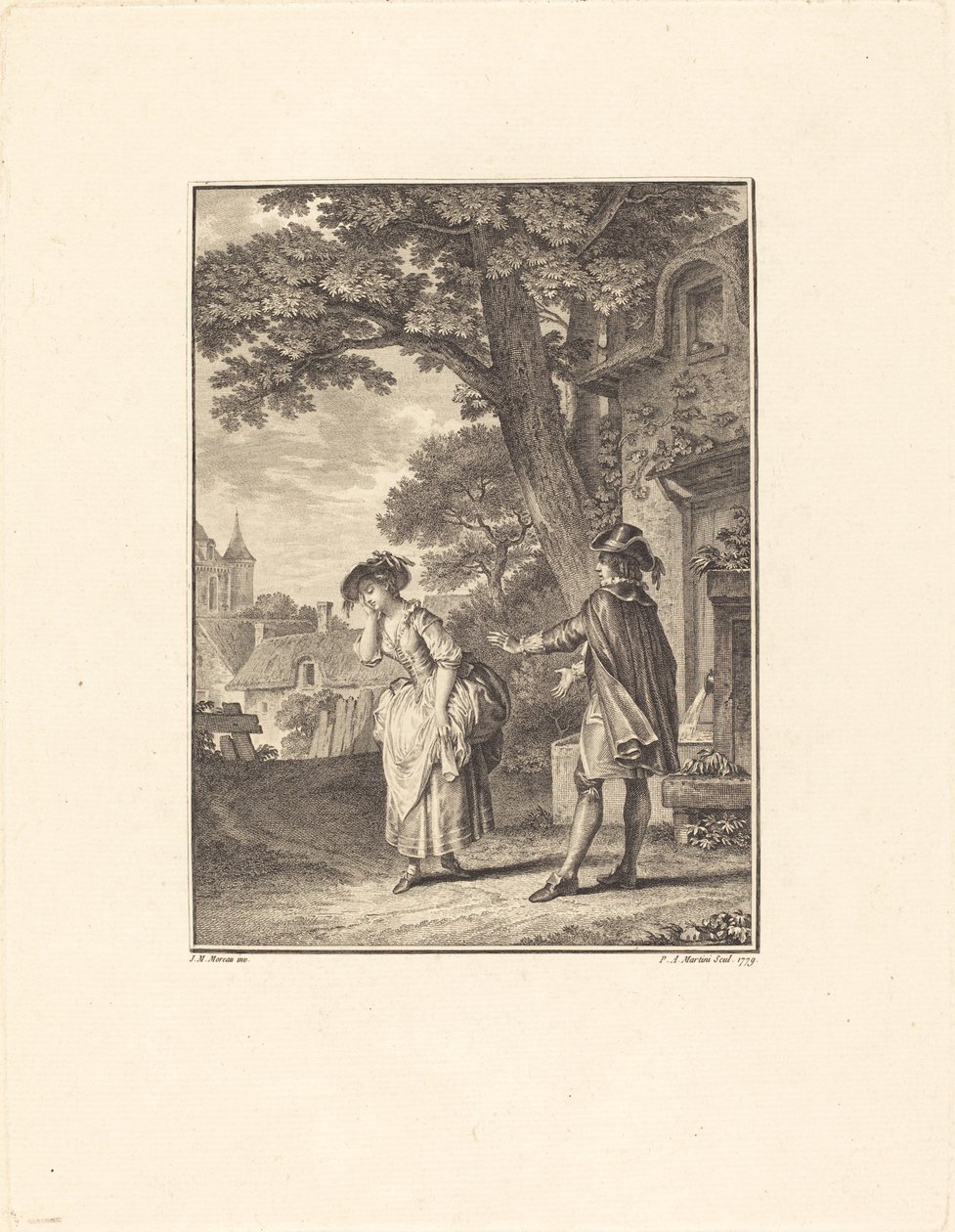 Le Devin du Village (Colette weint) von Pietro Antonio Martini after Jean Michel Moreau