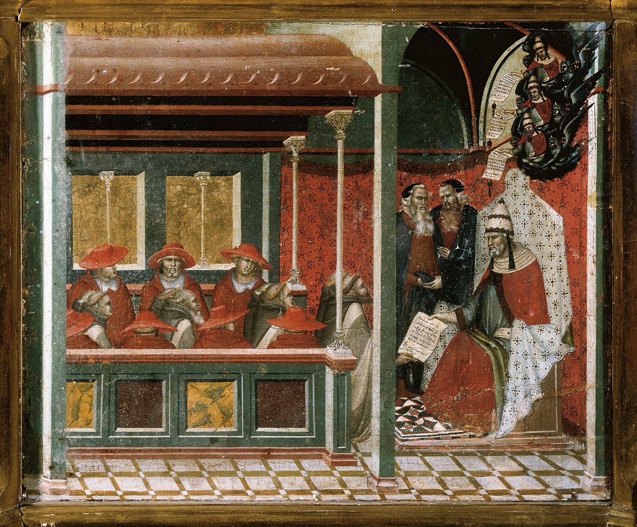 Papst Honorius III. genehmigt die Karmelitenregel (Detail) von Pietro Lorenzetti