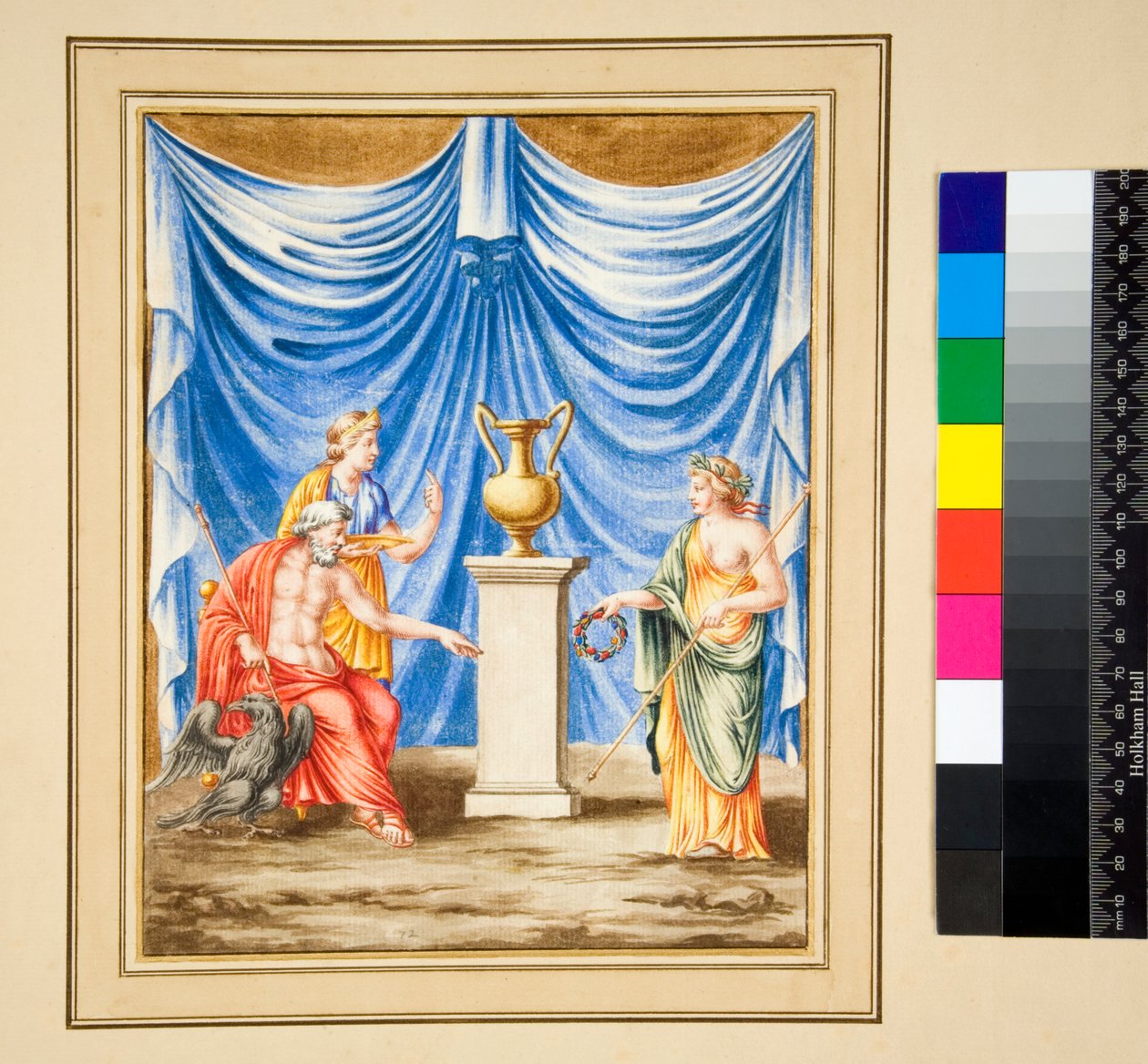 Jupiter sitzt links mit einem Adler und einer weiblichen Figur von Pietro Santi Bartoli