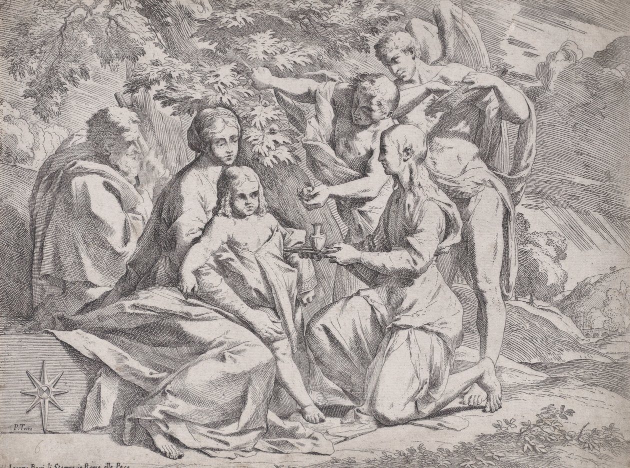Die Heilige Familie von Engeln begleitet von Pietro Testa