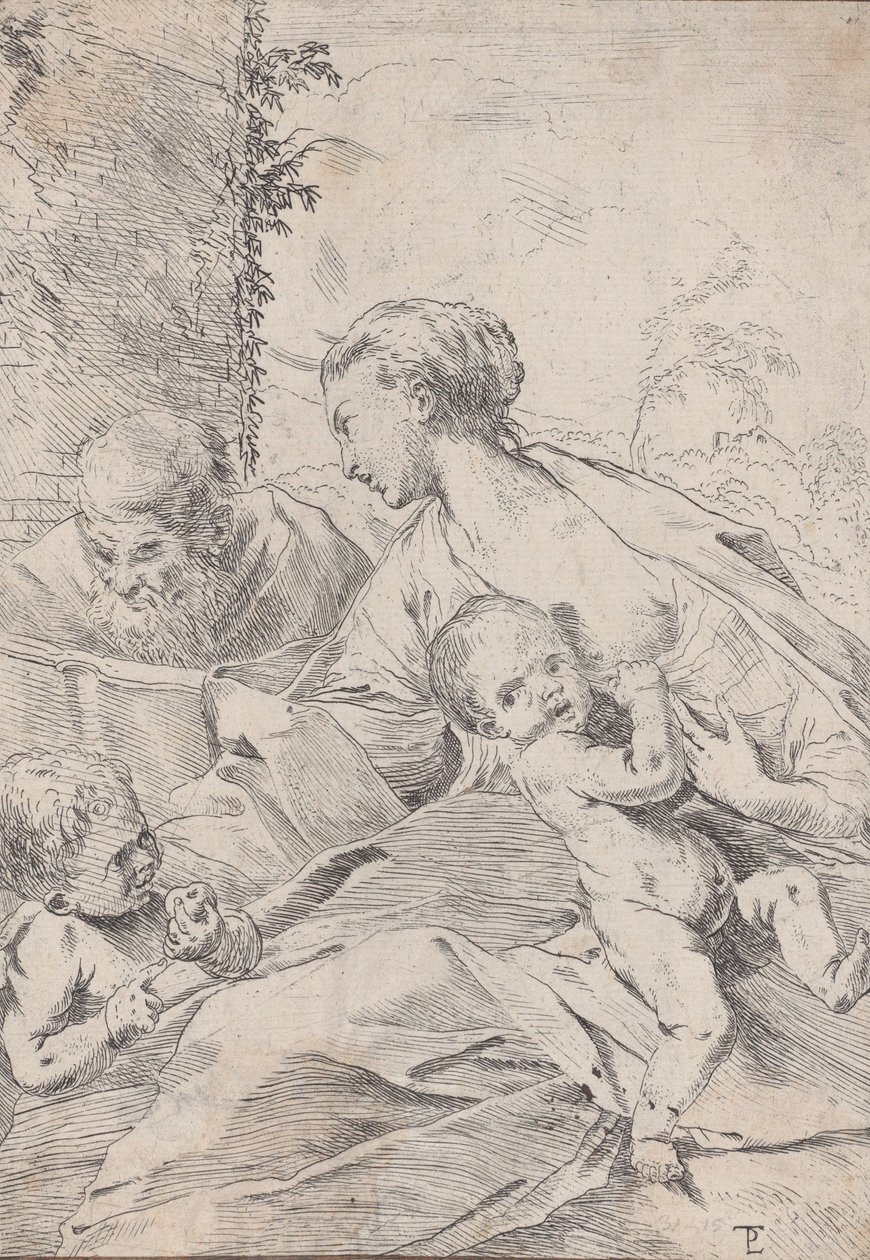Die Heilige Familie mit dem kleinen Johannes, der einen Apfel hält von Pietro Testa