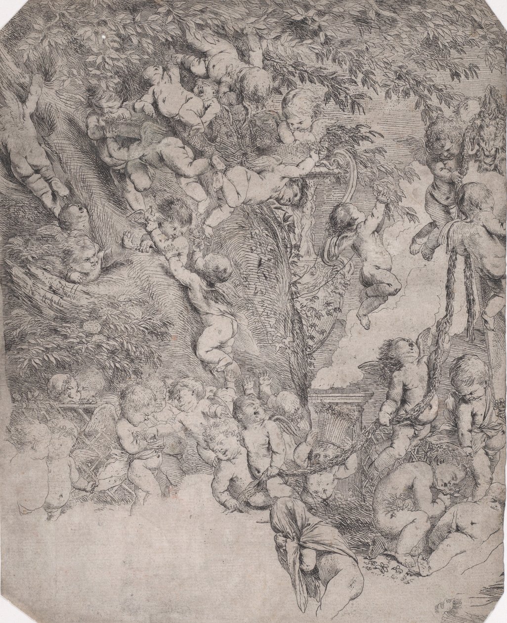 Der Garten der Venus, Probedruck der oberen linken Ecke, ca. 1631-37 von Pietro Testa