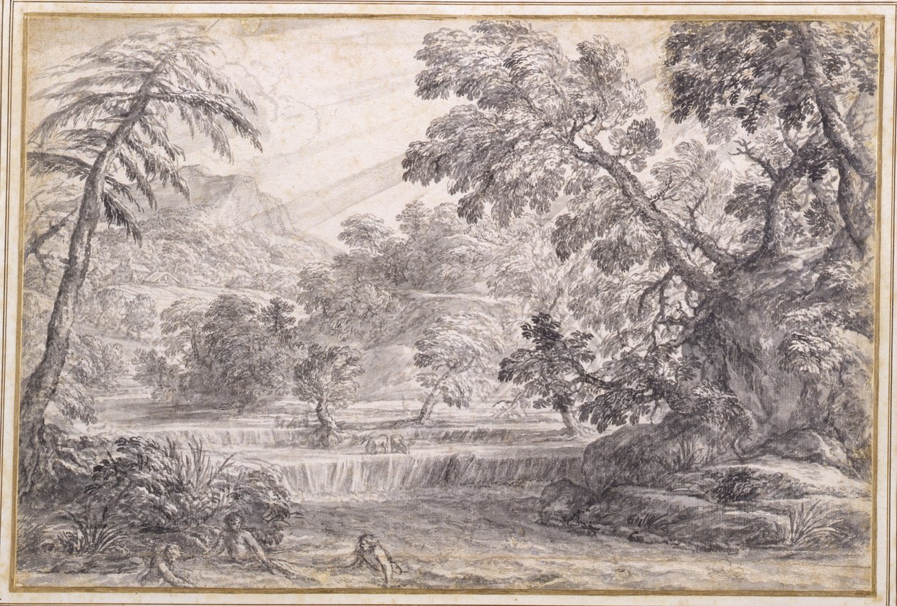 Bewaldete Flusslandschaft, ca. 1650 von Pietro da Cortona