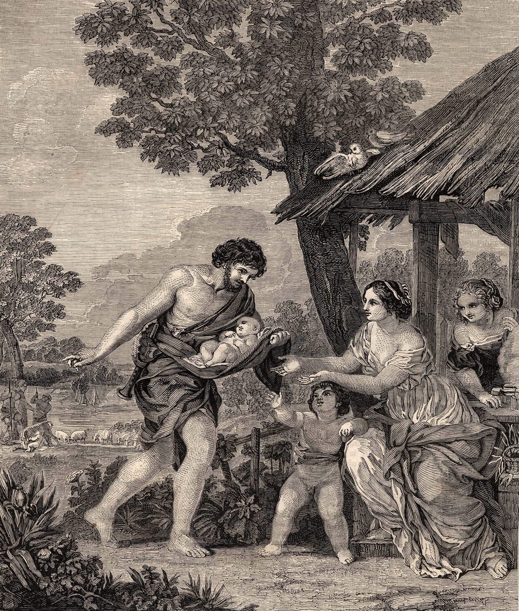 Romulus und Remus. Gravur nach dem Gemälde von Pietro da Cortone. Gravur von 1860. von Pietro da Cortona