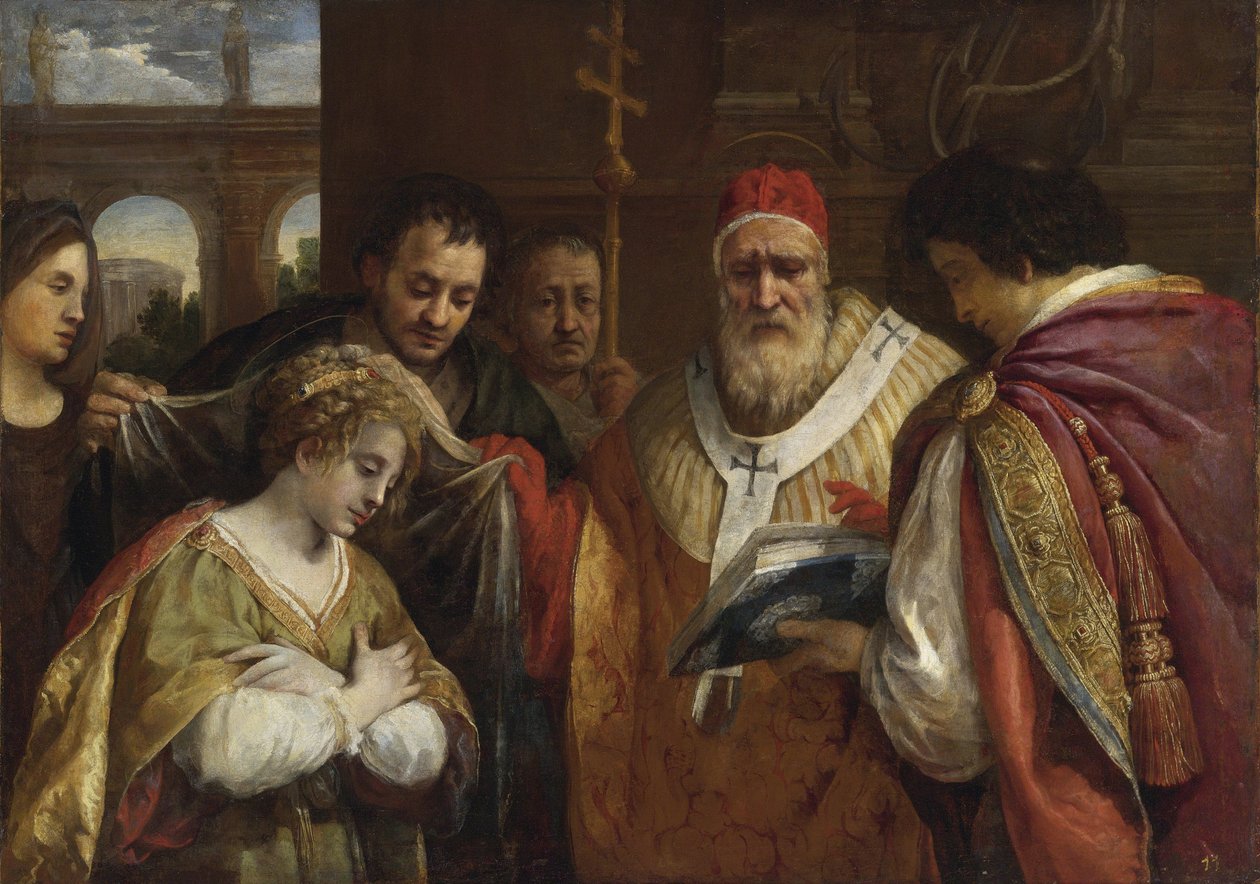 Heilige Domitilla empfängt den Schleier von Papst Clemens I., von Pietro da Cortona von Pietro da Cortona