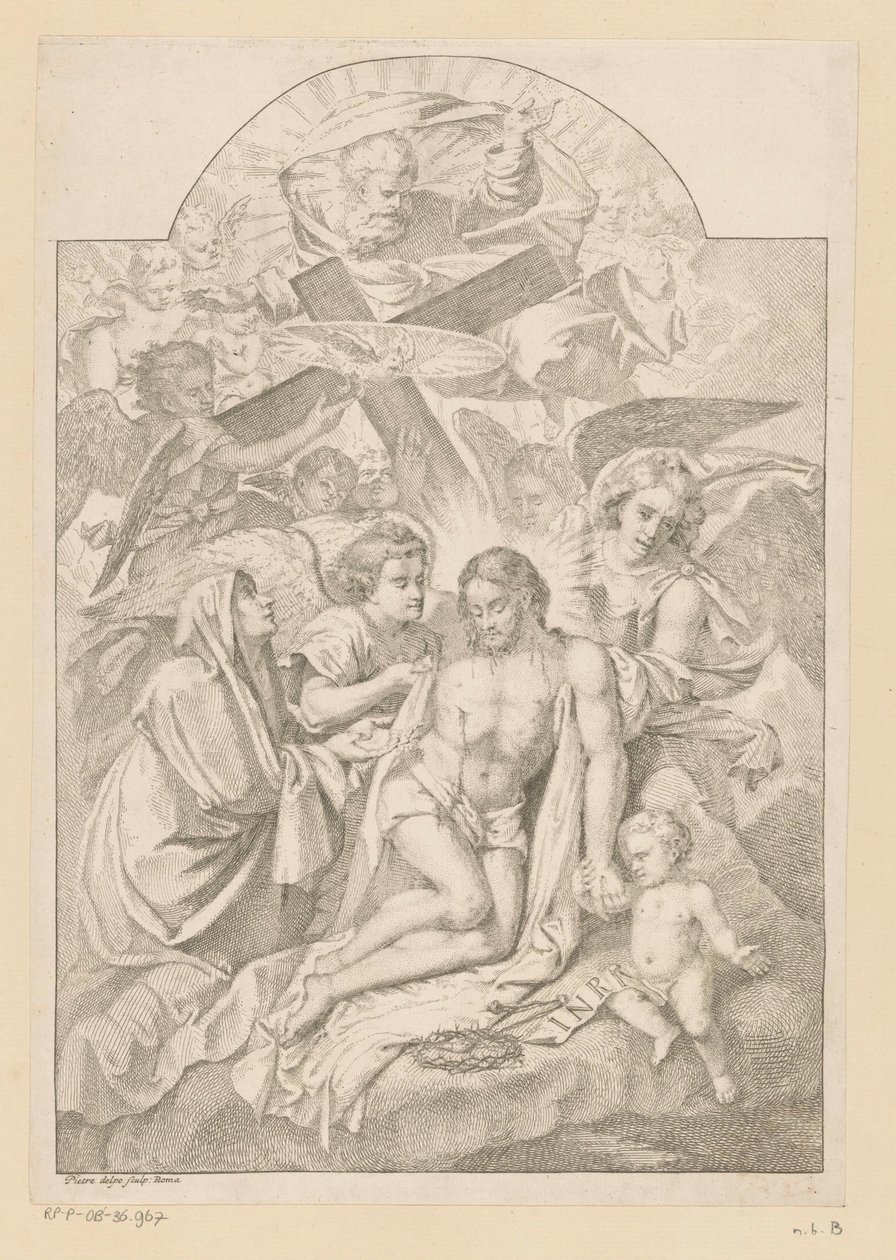 Die Heilige Dreifaltigkeit mit Maria, Passionswerkzeugen und Engeln von Pietro del Po
