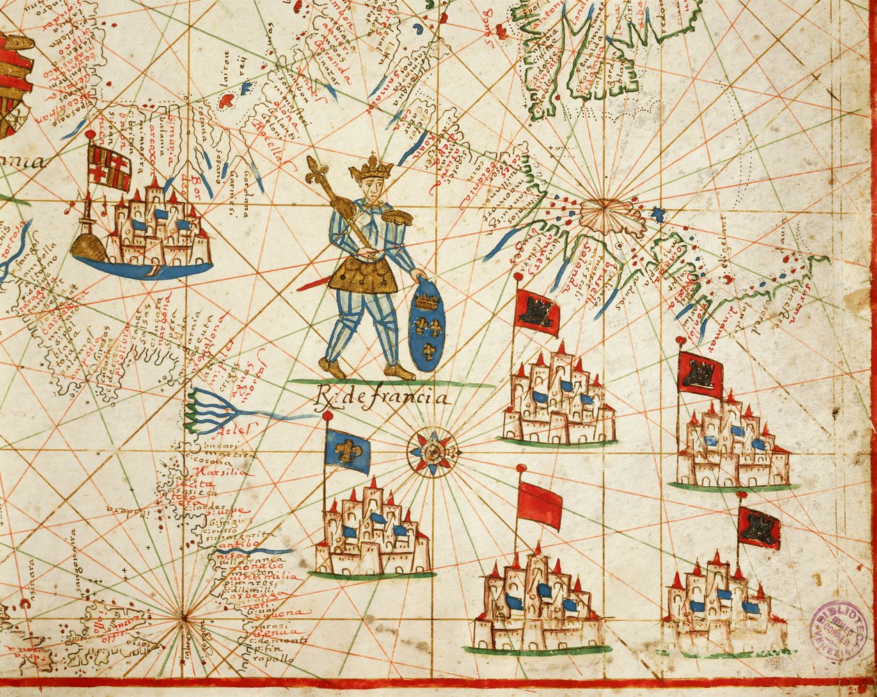 Königreich Frankreich, aus dem Portolan-Atlas bestehend aus sechs Karten, von Placido Caloiro und Francesco Oliva, Pergament. 1646. von Placido Caloiro e Oliva