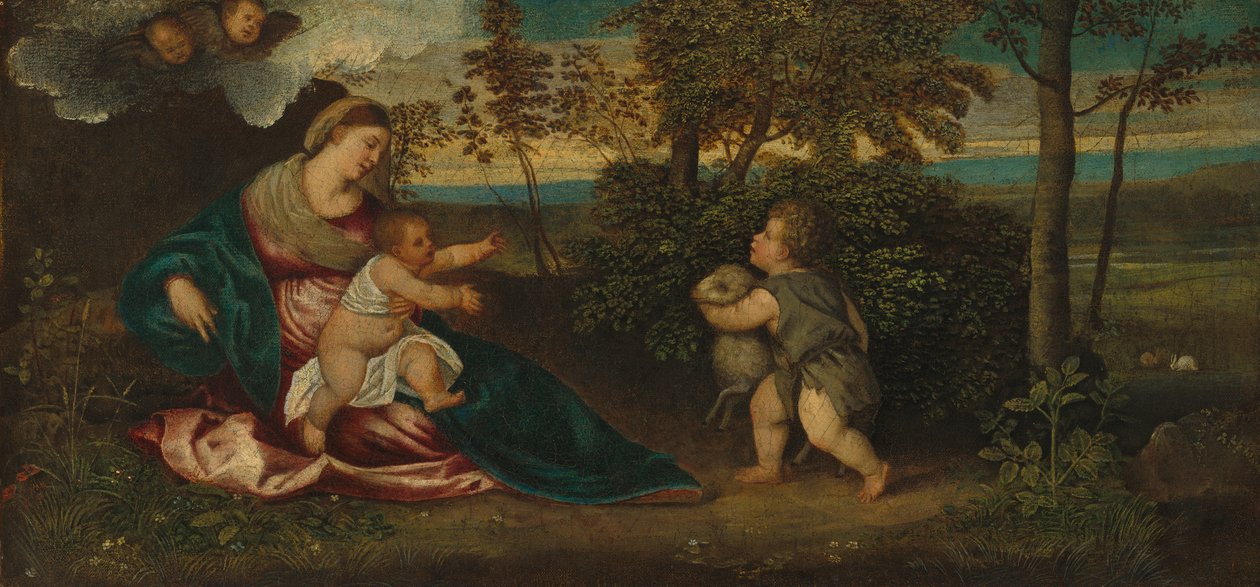 Madonna mit Kind und dem kleinen Johannes in einer Landschaft, 1540-50 von Polidoro Lanzani