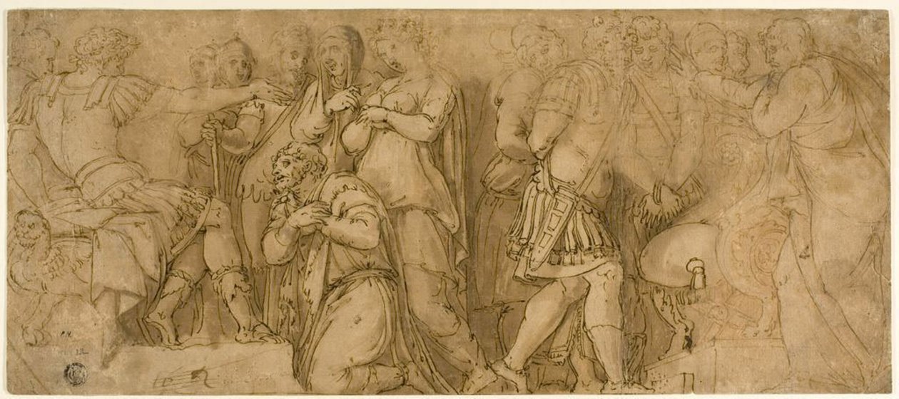 Familie des Darius vor Alexander; Gefangene vor einem Senator von Polidoro da Caravaggio