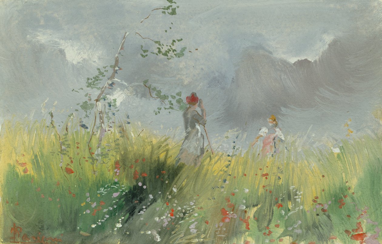 Bauernmädchen in einem Mohnfeld von Pompeo Mariani