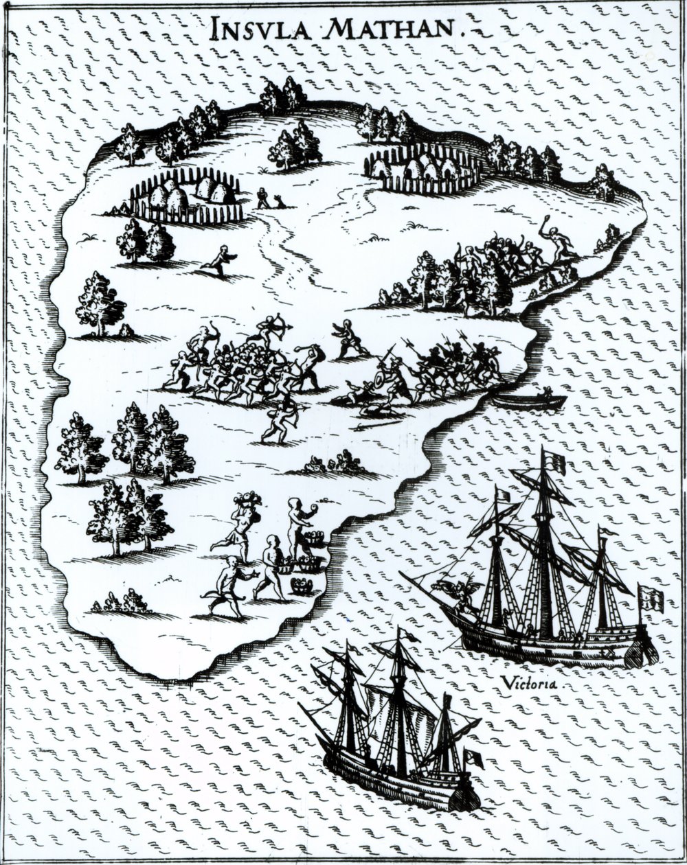 Ferdinand Magellan (ca. 1480-1521) kämpft 1521 gegen Eingeborene auf der Insel Mactan von Portuguese School