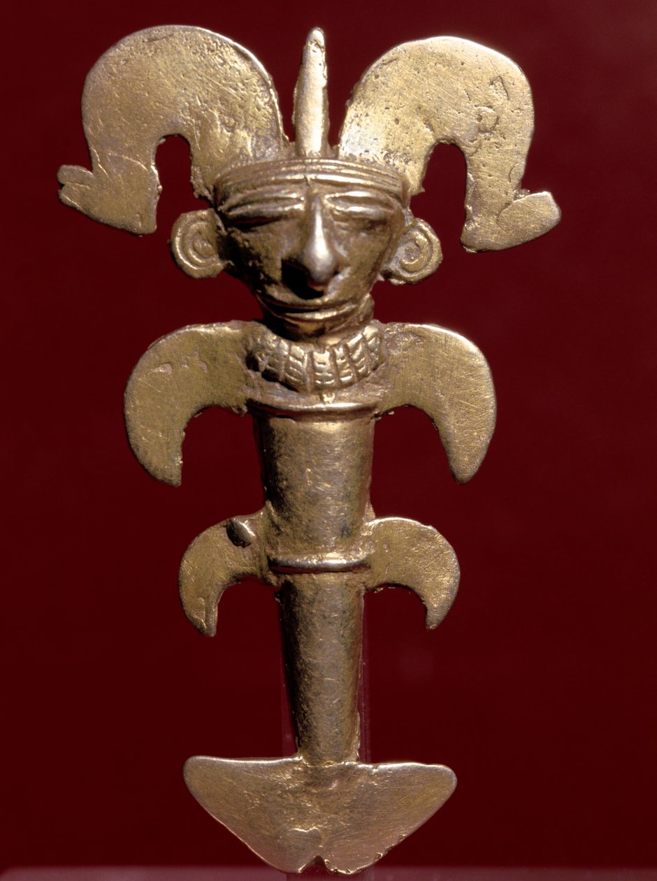 Präkolumbianische Kunst, Quimbaya-Zivilisation: anthropomorpher Anhänger aus Gold von Pre Columbian Pre Columbian