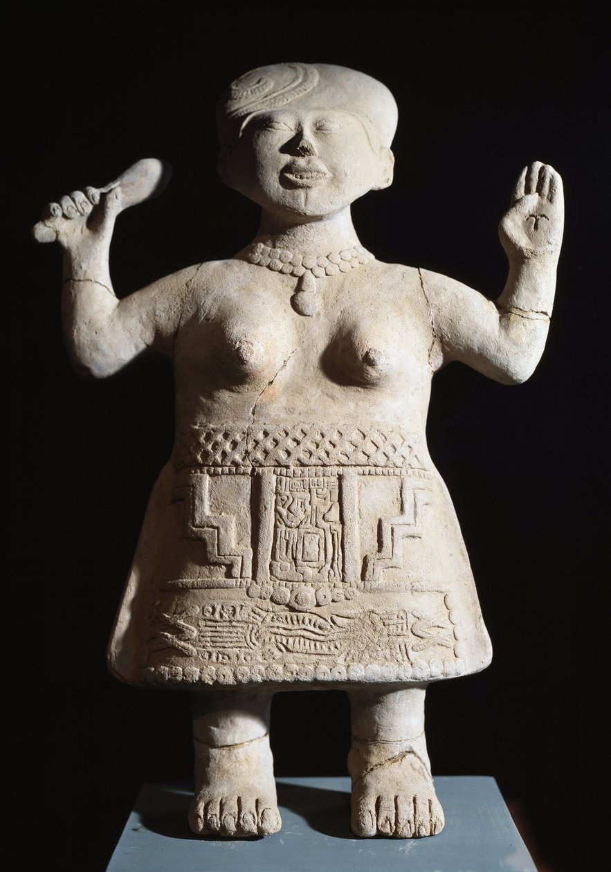 Präkolumbianische Kunst, Totonakische Zivilisation: Statuette einer Priesterin mit erhobenen Armen 6.-9. Jahrhundert n. Chr. Aus El Tajin von Pre Columbian Pre Columbian