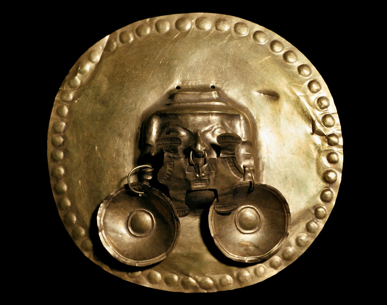 Präkolumbianische Zivilisation Calima: Goldener Pektorale. 7.-15. Jahrhundert Bogota, Museo de Oro Kolumbien von Pre Columbian Pre Columbian
