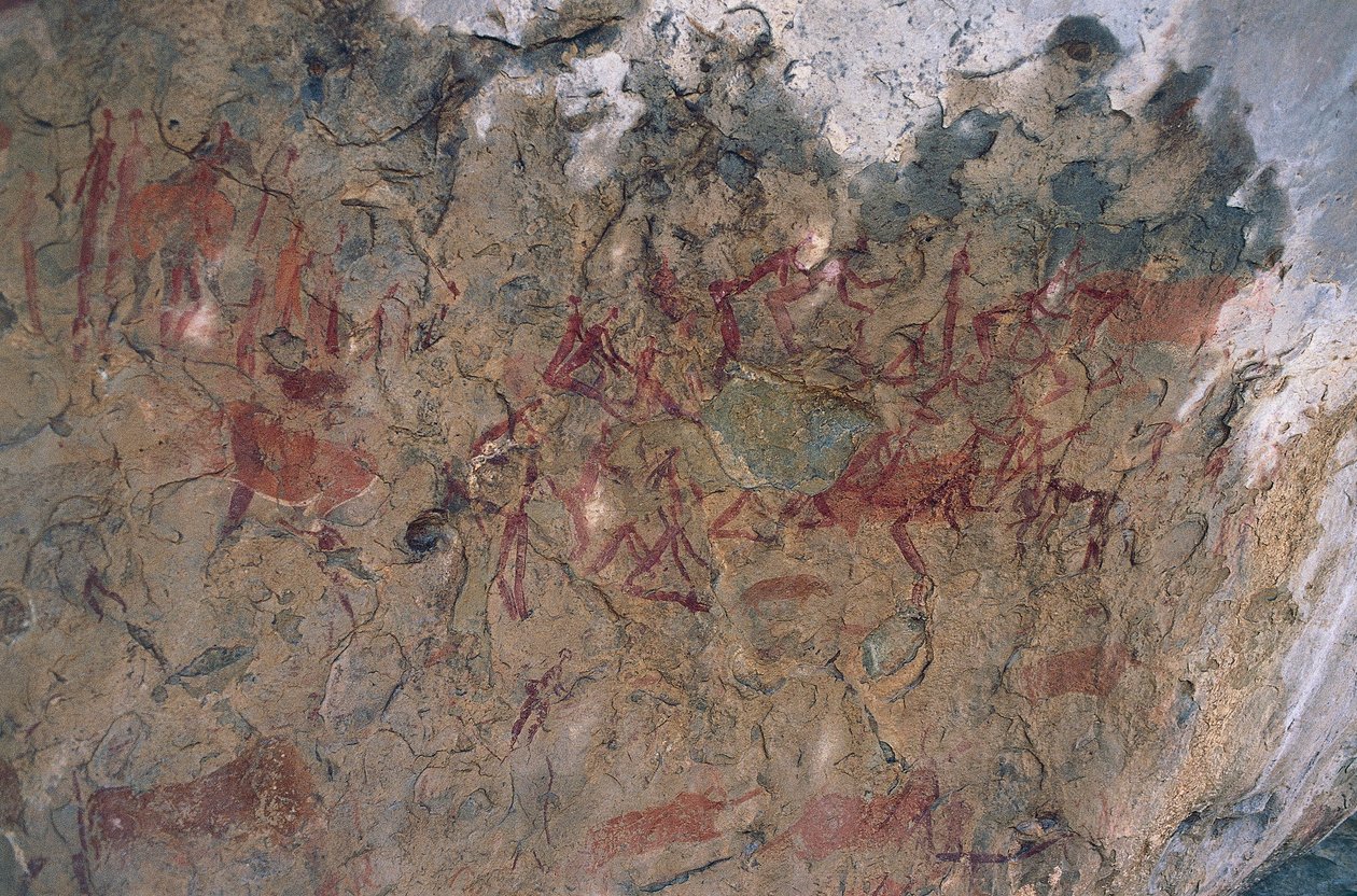 Menschliche und tierische Figuren (Höhlenmalerei) von Prehistoric Prehistoric