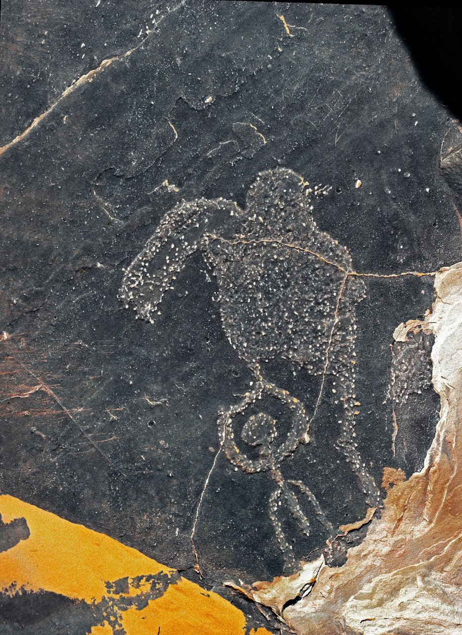 Vorgeschichte, Felskunst: Grabstein einer menschlichen Figur. Steinzeit 5000-2000 v. Chr. Taghit, Hochplateau von Hoggar (Ahaggar), Algerien von Prehistoric Prehistoric