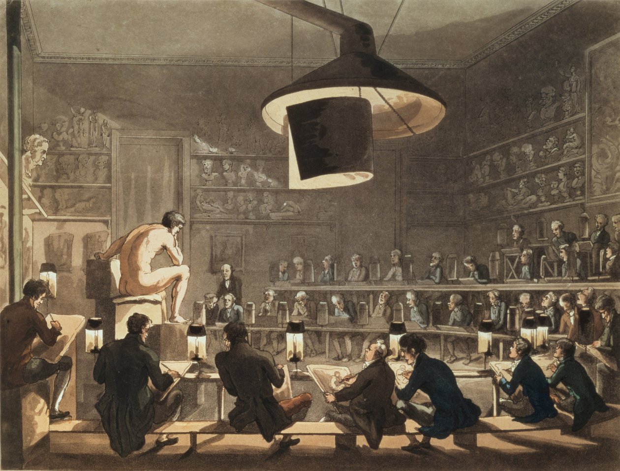 Zeichnen nach dem Leben an der Royal Academy, graviert von Richard Banks Harraden von Pugin and Rowlandson