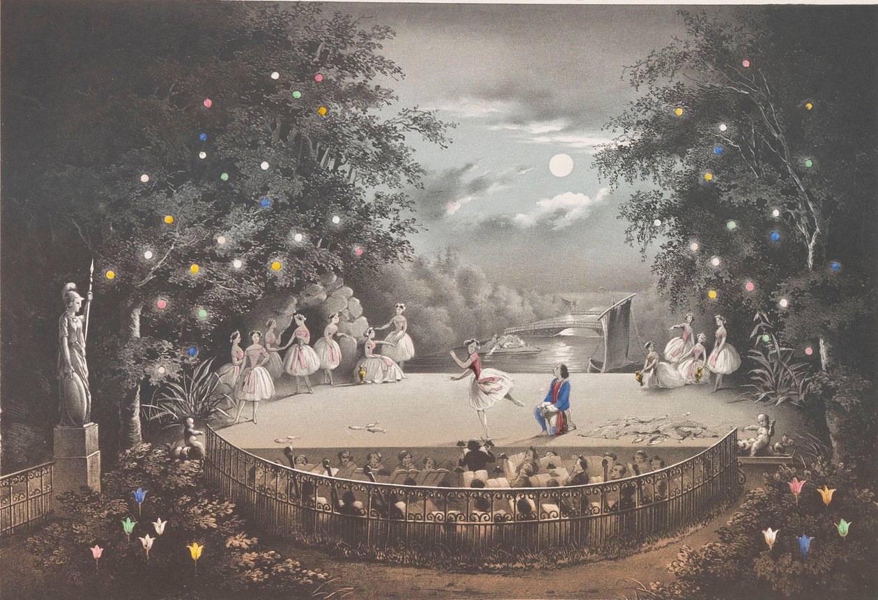 Das Ballett Naiad und Fischer von C. Pugni im Pink Pavilion, im Peterhof Park, 1851 von Pyotr Fyodorovich Borel