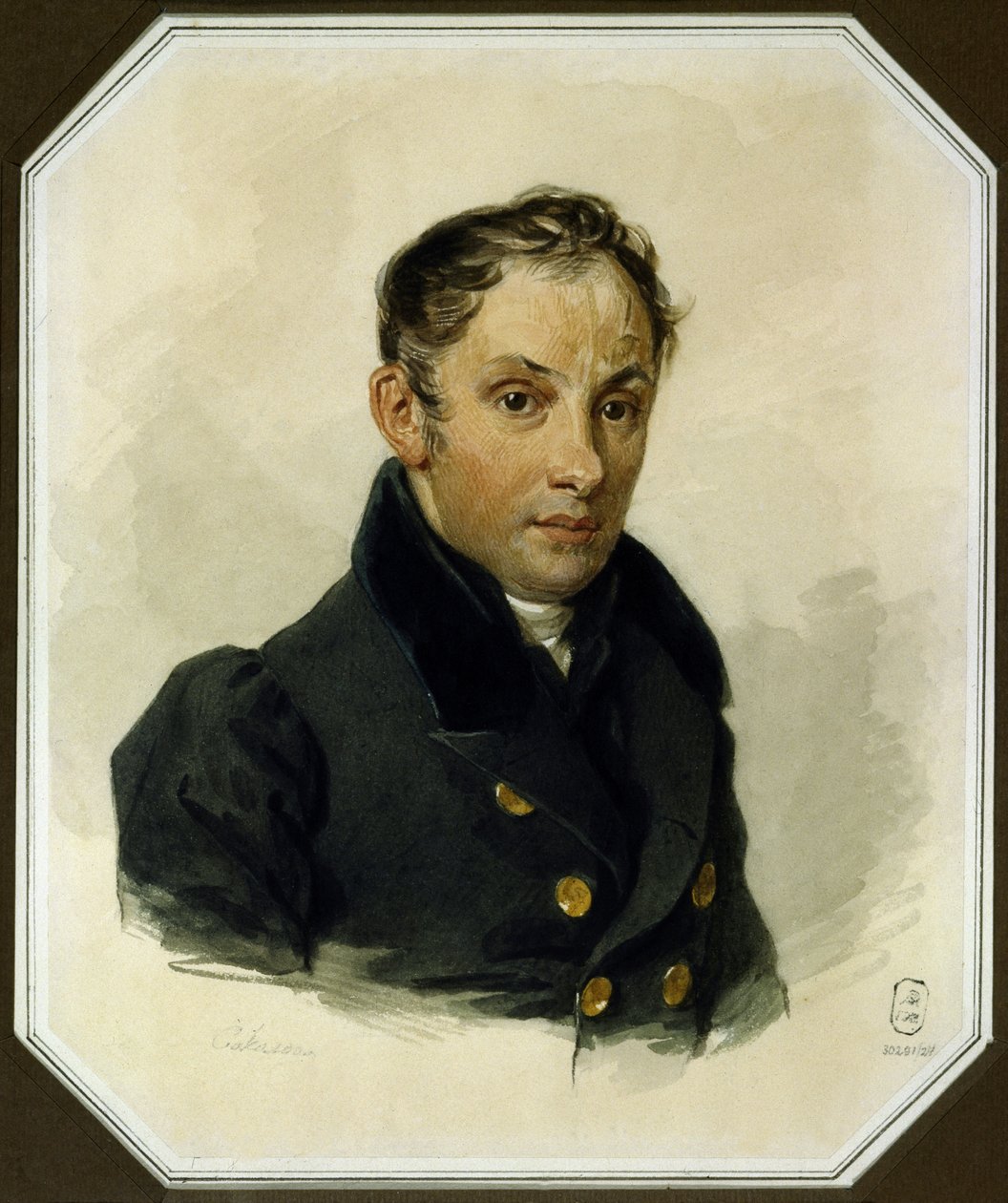 Porträt des Dichters Vassili Joukovski (1783-1852) - Werk von Pyotr Fyodorovich Sokolov (1791-1848) Aquarell auf Papier, ca. 1820 - A. Puschkin Gedenkmuseum, Sankt Petersburg (Russland) von Pyotr Fyodorovich Sokolov