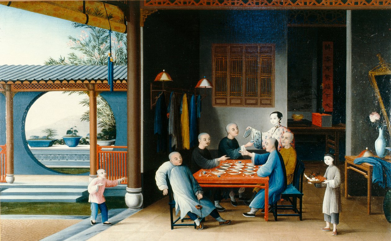 Eine Essensszene von Qing Dynasty Chinese School