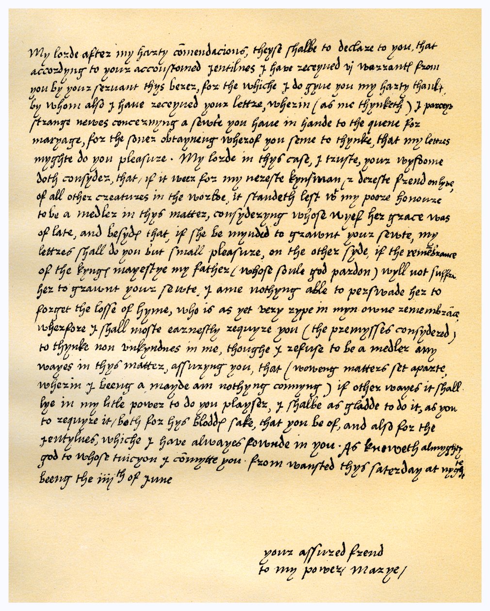 Brief von Königin Maria I. an Lord Seymour von Sudeley, 4. Juni 1547 von Queen Mary I