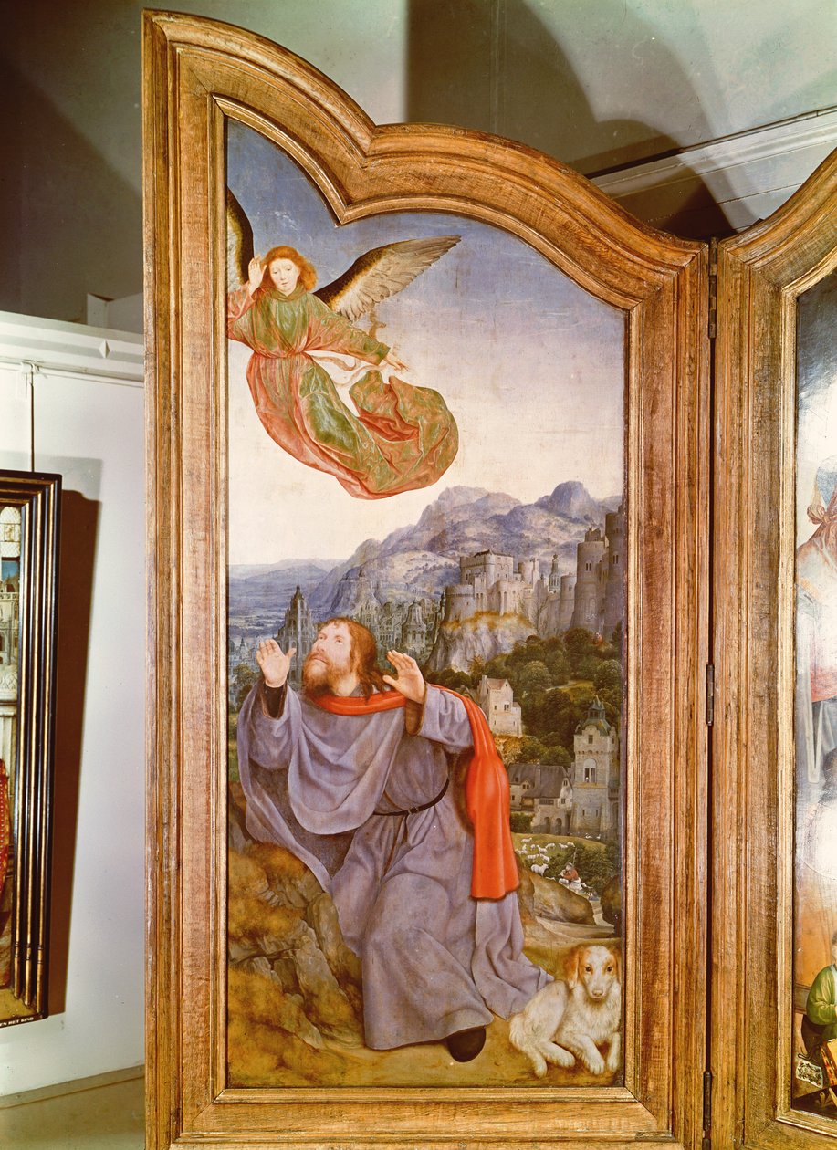 Die Heilige Sippe oder der Altar von St. Anna, Detail des linken Panels, das die Verkündigung an Joachim darstellt, 1509 von Quentin Massys or Metsys