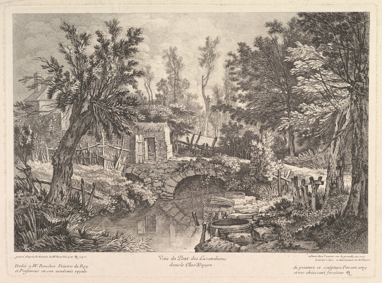 Ansicht der Lavandieres-Brücke am Bauernhaus, Mitte 18. Jahrhundert von Quentin Pierre Chedel