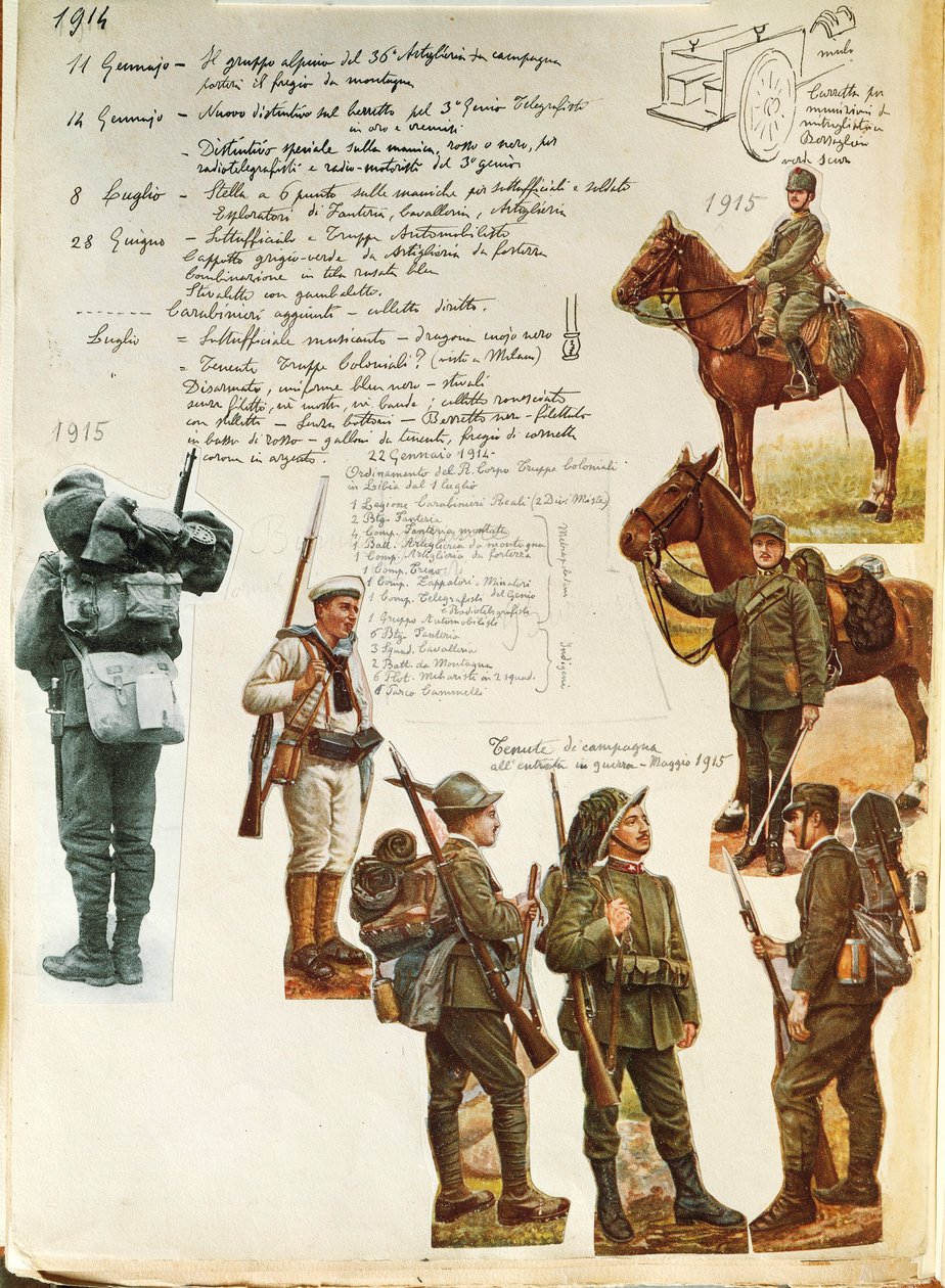 Uniformen der italienischen Armee während des Ersten Weltkriegs, von Quinto Cenni, Farbtafel von Quinto Cenni