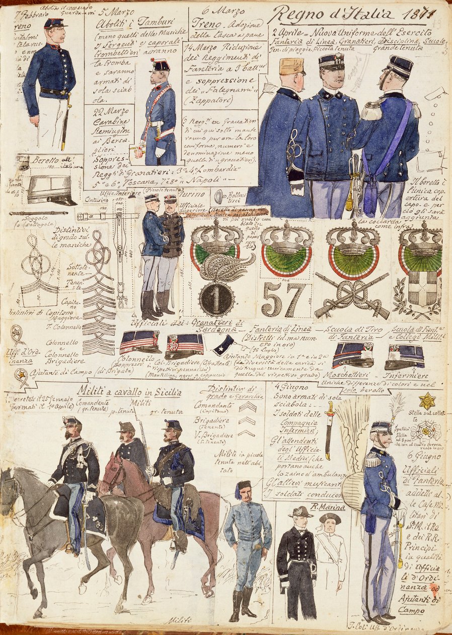 Verschiedene Uniformen des Königreichs Italien von Quinto Cenni, Farbtafel von Quinto Cenni