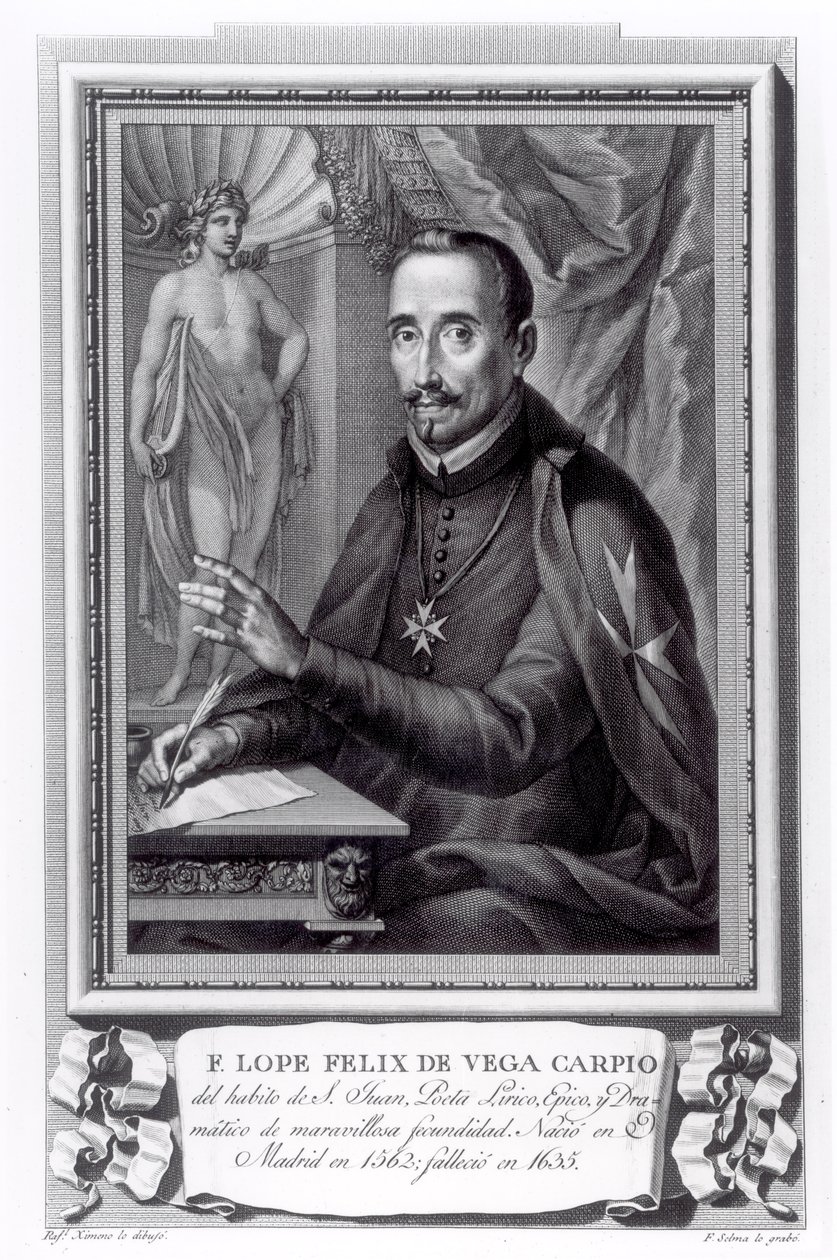 Porträt von Lope Felix de Vega Carpio, graviert von Fernando Selma von Rafael Ximeno y Planes