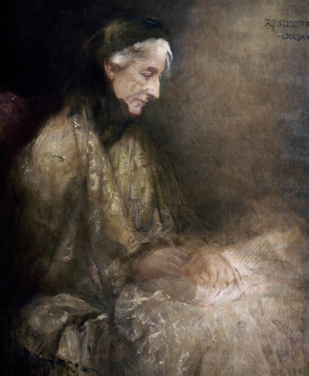 Porträt von Cosima Wagner (1838 - 1930), Tochter von Franz Liszt, Ehefrau von Richard Wagner von Raffael Woldan Schuster