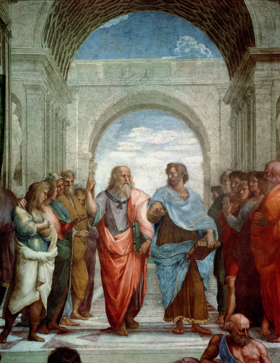 Aristoteles und Platon: Detail aus der Schule von Athen in der Stanza ...