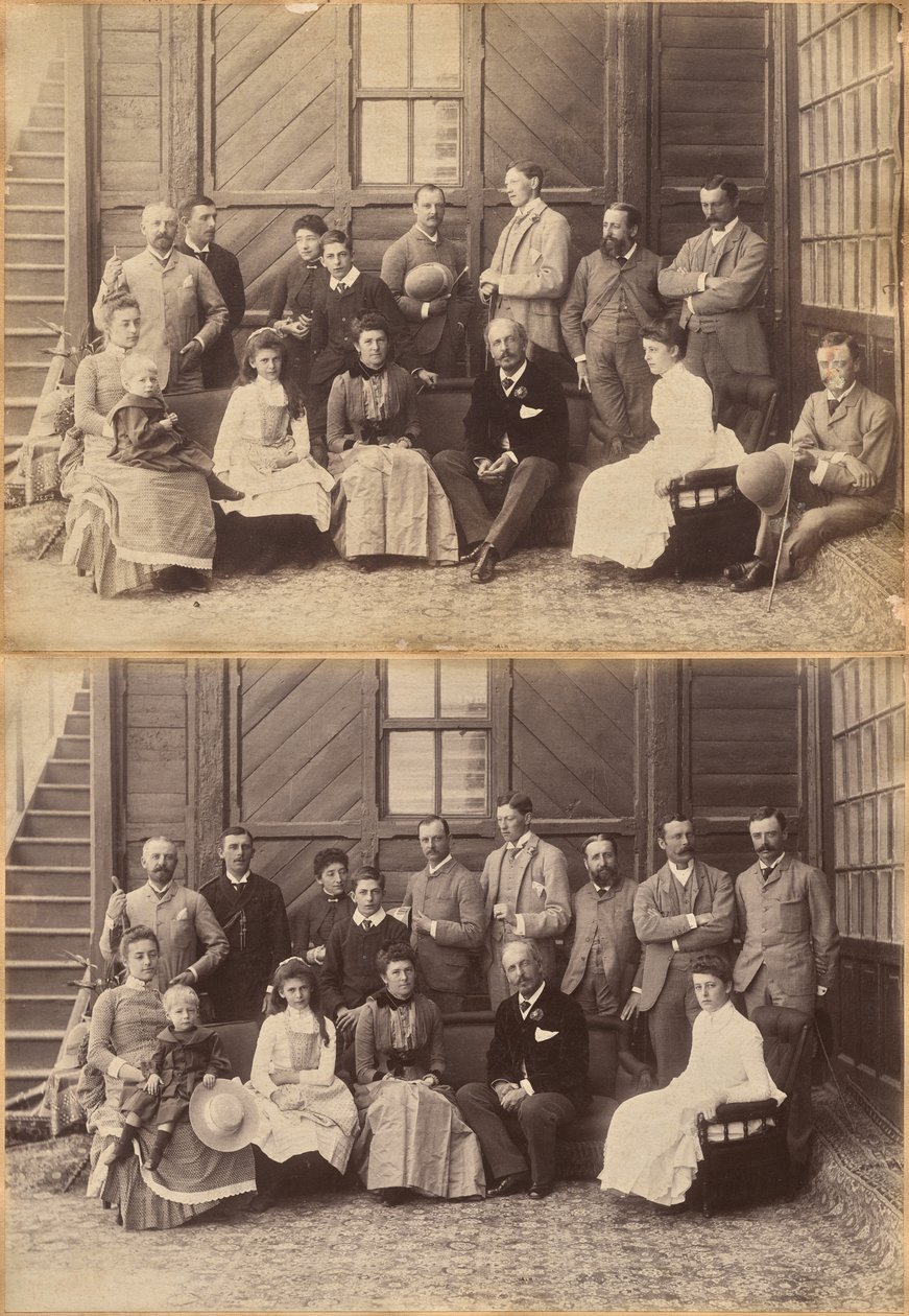 Shimla, 17. Mai 1887: Gesellschaft des Vizekönigs. Lord William Beresford, Militärsekretär, Hauptmann Leonard Gordon A.D.C., Mademoiselle Clerc, der Ehrenwerte Basit Blackwood, Major F.R. Hamilton A.D.C., Herr Oglivie Grant, Sir Donald Mackenzie Wallace von Raja Deen Dayal