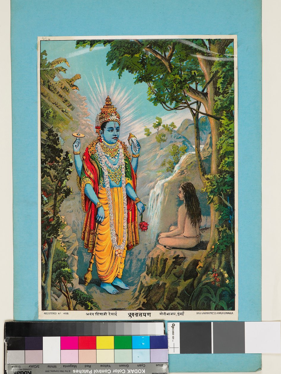 Der unveränderliche Vishnu erscheint einem Rishi oder Weisen von Raja Ravi Varma