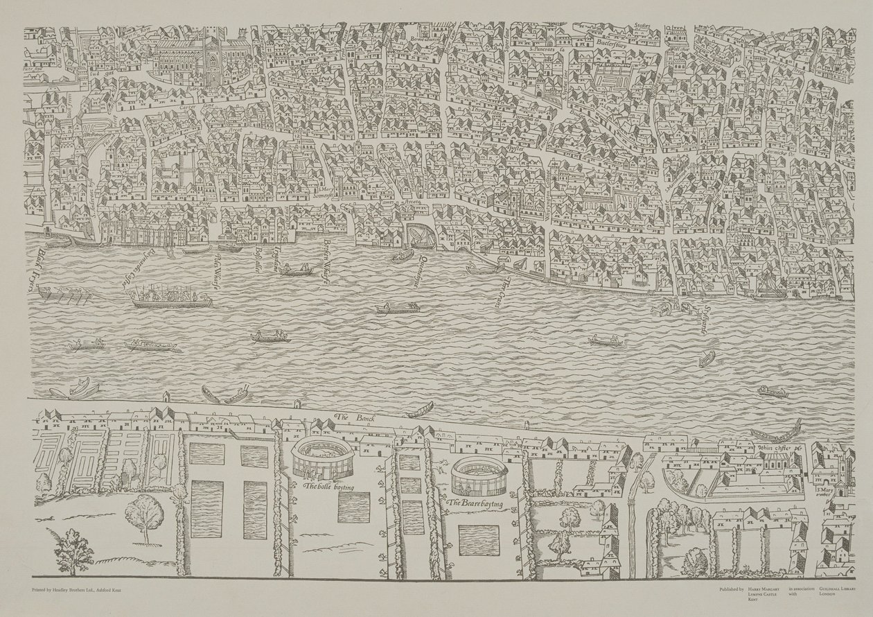 Karte von London, zeigt den Bärenkampf-Garten in Southwark, ca. 1561 von Ralph Agas