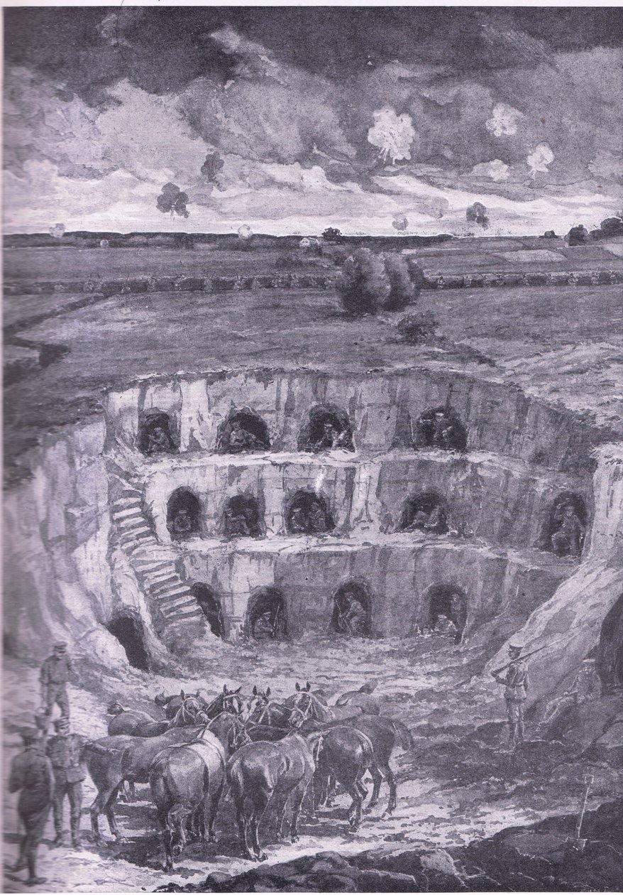 Die modernen Höhlenbewohner, aus Geschichte des Großen Krieges Band 3, veröffentlicht von Waverley Book Co Limited, ca. 1920 von Ralph Cleaver