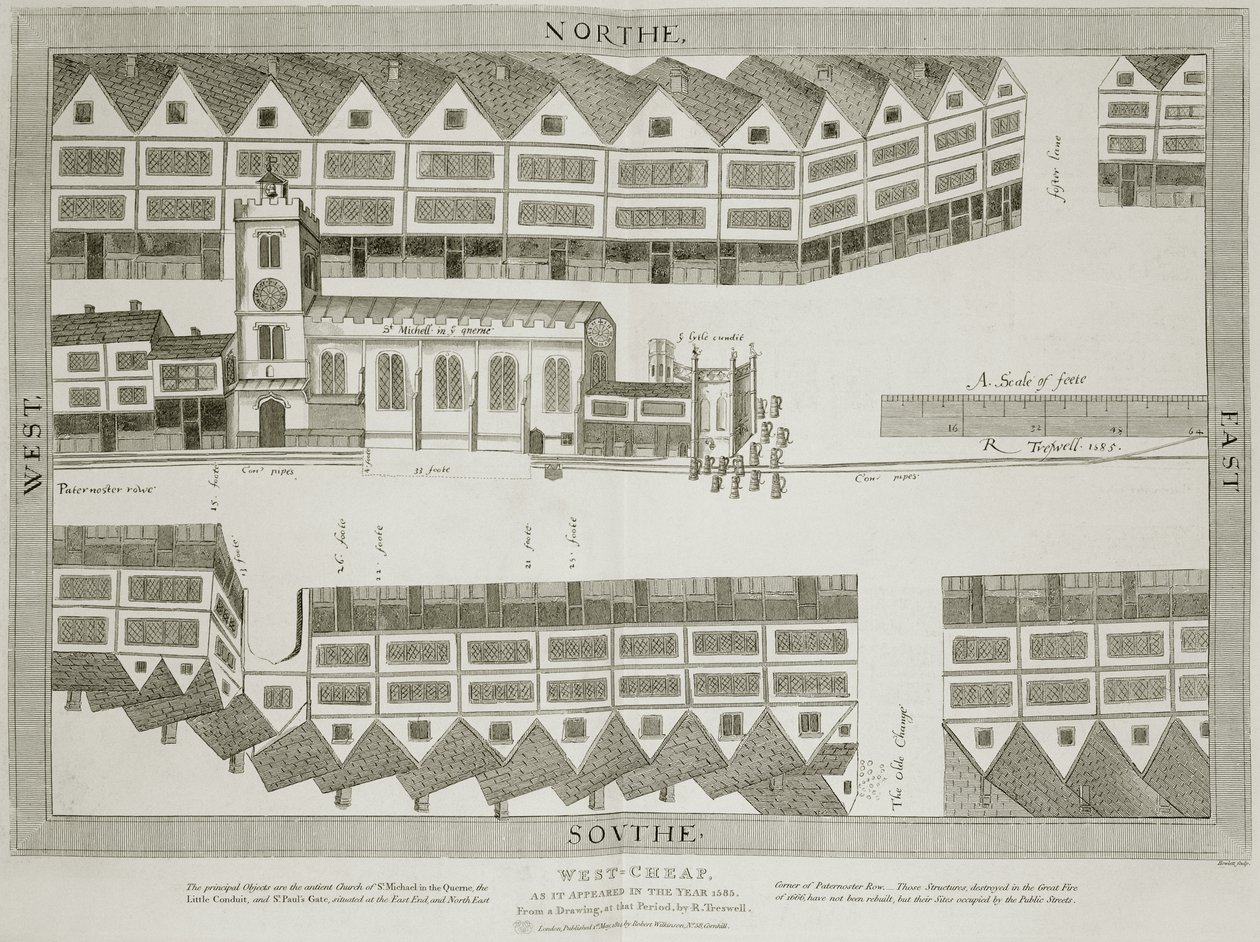 West Cheap, wie es im Jahr 1585 erschien, graviert von Bartholemew Howlett (1767-1827), veröffentlicht 1814 von Ralph Treswell
