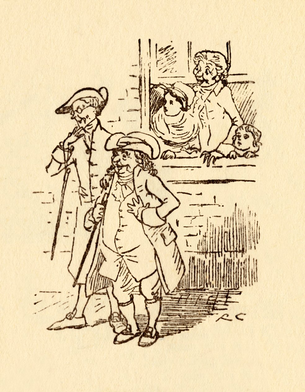 Zuschauer beobachten, wie John Gilpin vorbeigaloppiert, 1878, ca. 1918 von Randolph Caldecott